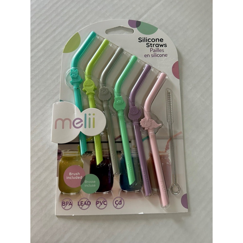 Melii Reusable‎ Silicone Animal Straws for Toddlers & Kids with Cleaning Brush